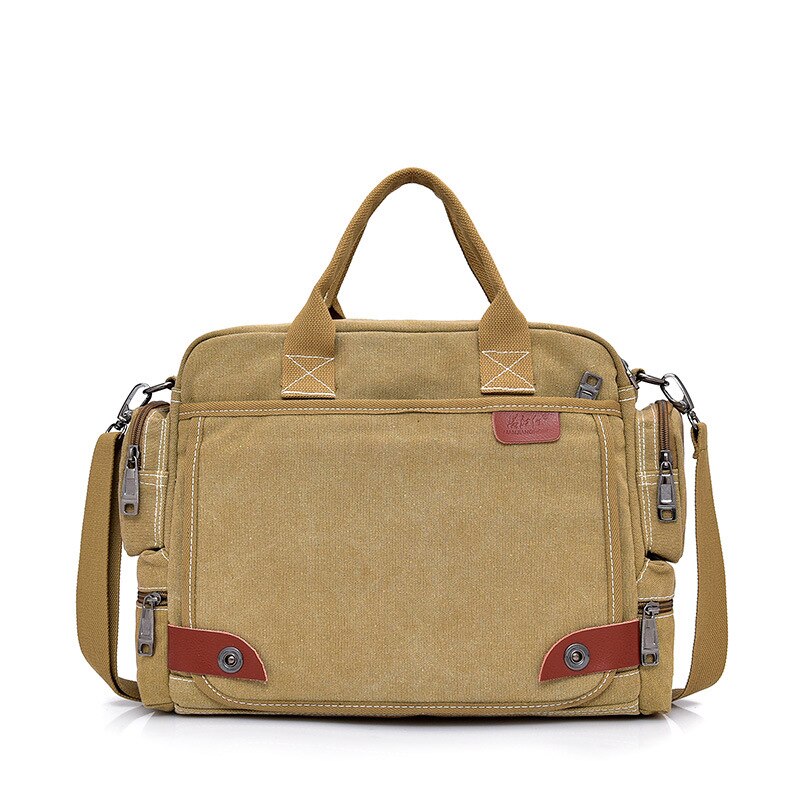 Lederen Aktetassen Mannen Laptop Aktetas mannen Canvas Messenger Schoudertas Mens Crossbody Sling Aktetas Tassen Satchel: Khaki