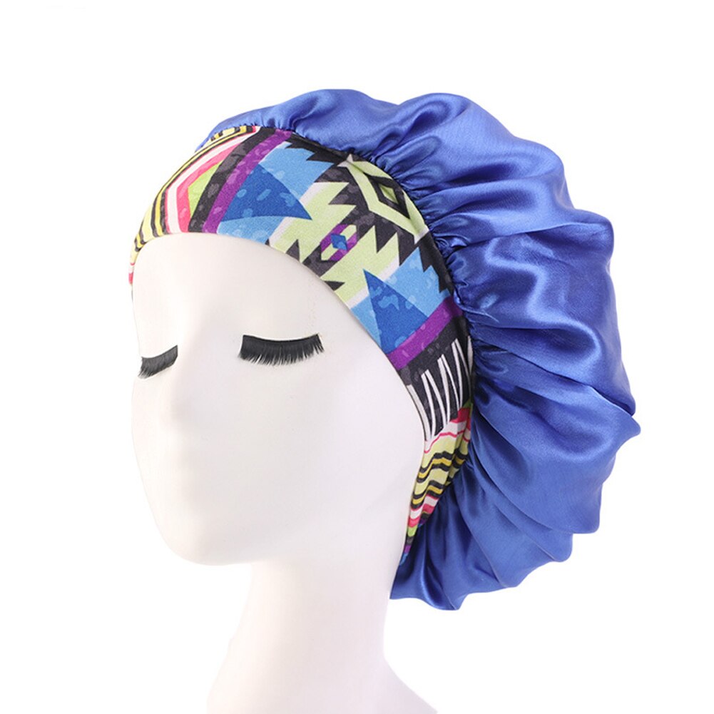Kvinder satin tørklæde sovende motorhjelm hår wrap cap hat pandebånd hovedbeklædning: Blå