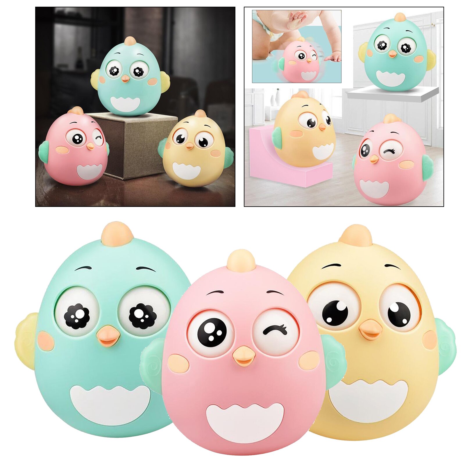 Plastic Cartoon Chick Tumbler Doll Cute Animal Grasp Toys for 6-12 Months Babies