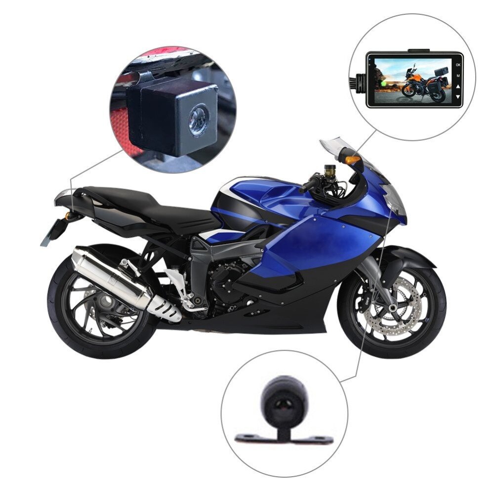 M18 cool mini motorfiets camera voor en achter camera systeem met 3 inch scherm 120 graden camera Motorfiets rijden video record
