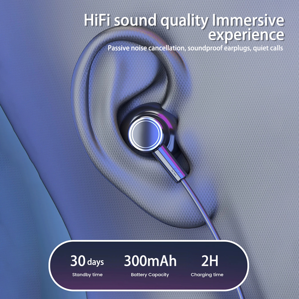 Sports Neckband Headphones Bluetooth Earphones LED Battery Display Wireless Mic Stereo HIFI TWS Gaming Headset Support TF Card