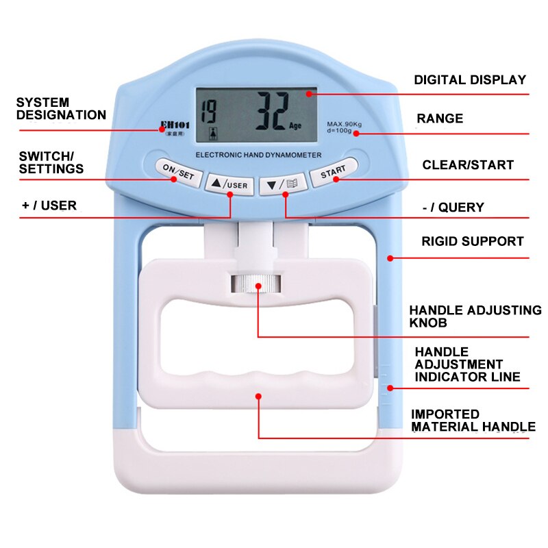 Electronic Counting Grasp Digital Hand Dynamometer Grip Strength Gauge Hand Grip Strength Strength Power Measuring Dynamometer
