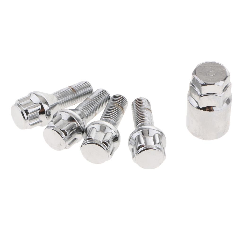 5pcs/Set 14mm M12 Anti-theft Wheel Bolts &amp; Lock Lug Nut Cap with Key 4+1 for Hyundai, Chevrolet, Ford, SGMW