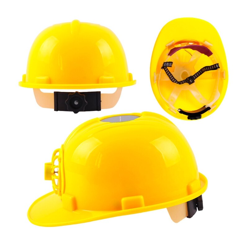 Yellow Solar Powered Cooling Fan Safety Helmet Work Hard Hat Cap Head Protect