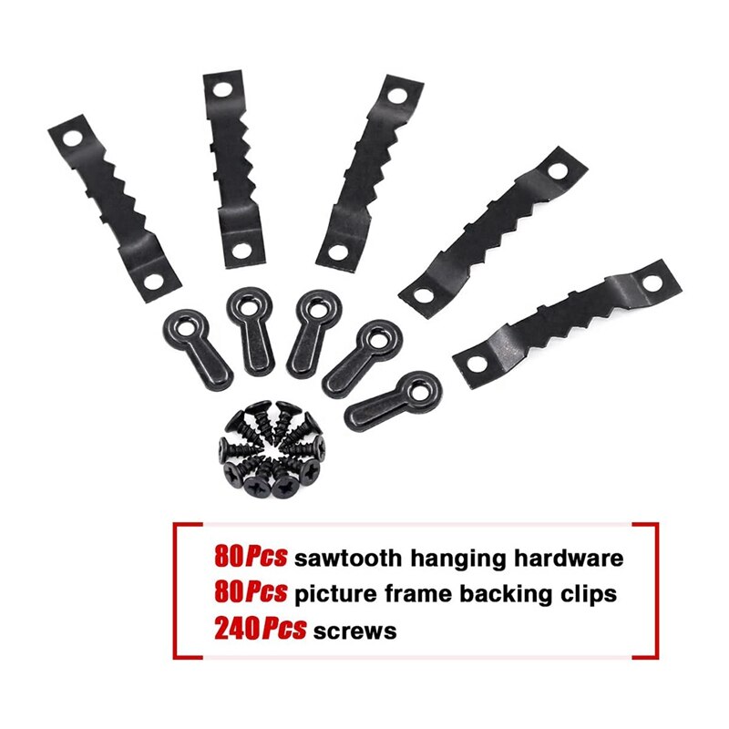 Foto Hangers Kit,80Pcs Zaagtand Fotolijst Opknoping Hangers En 80Pcs Turn Knop Met Schroeven, voor Thuis Decoratie