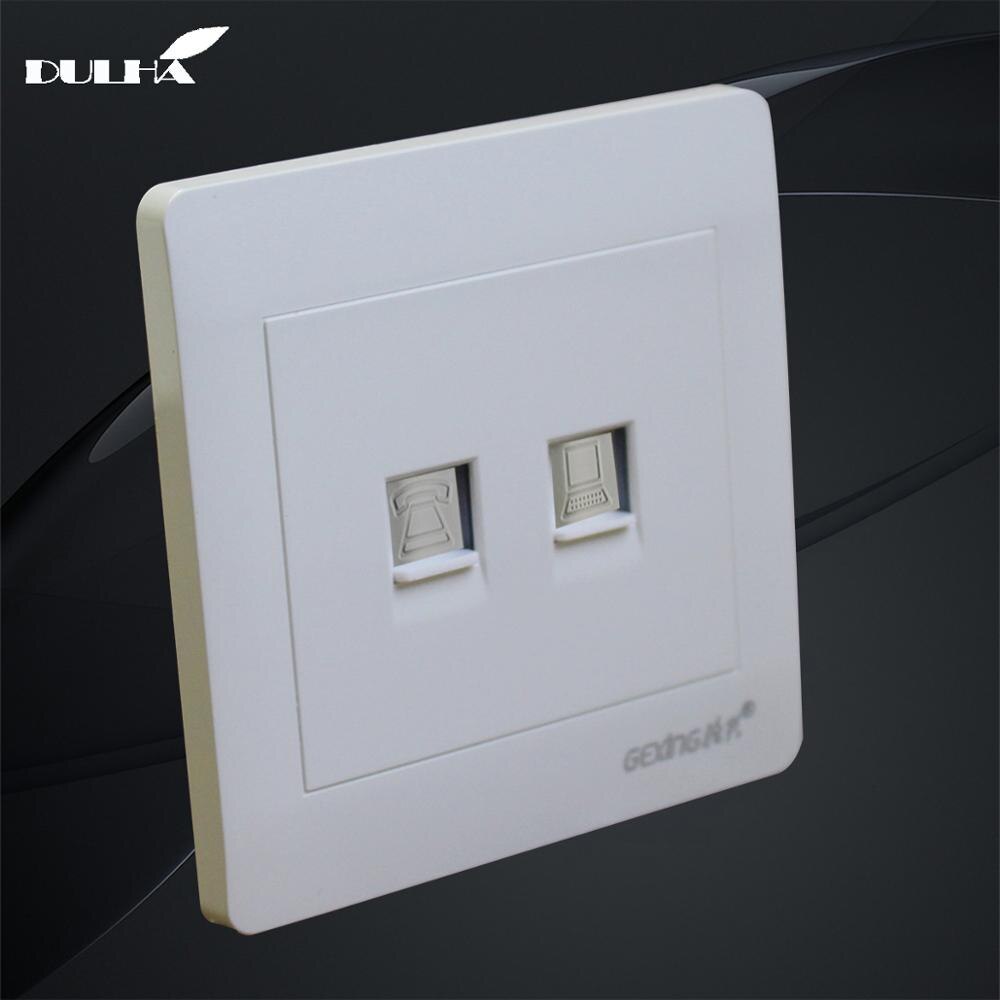 Telephone And Computer Wall Socket Double Port RJ45 Internet CAT5 Data Network Jack Plug + RJ11 TEL Universal Electrical Outlet