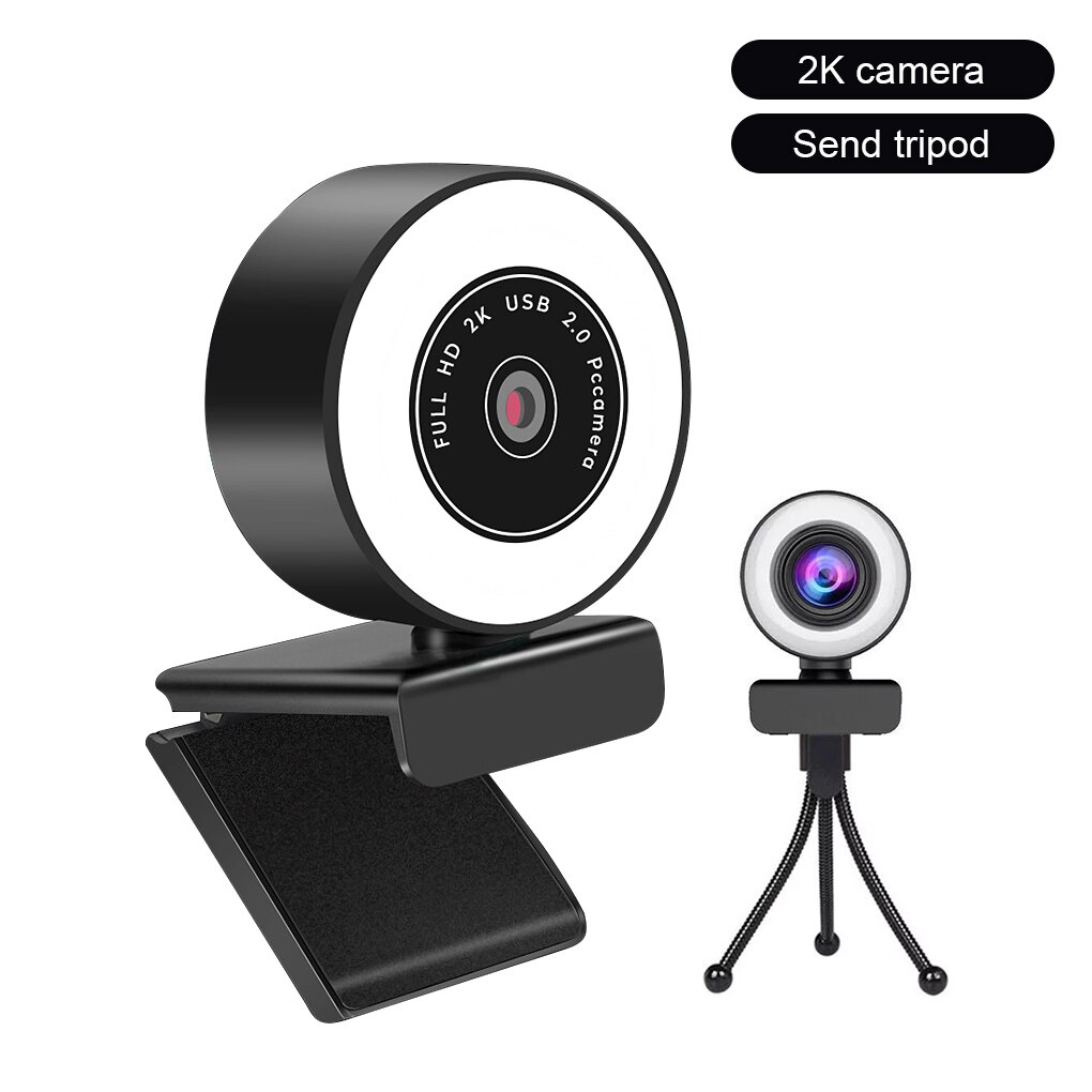 1080P Web Camera USB LED Computer Camera Adjustable White 5500K Video Webcam with Microphone for PC Twitch Skype OBS Steam: 2K with tripod