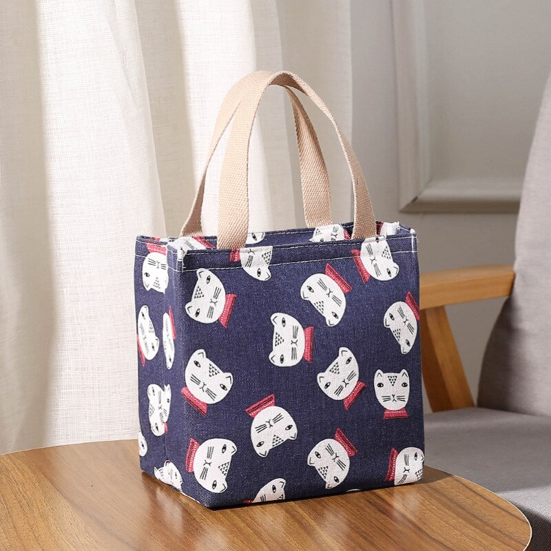 Sac à Lunch isotherme en toile pour femmes et enfants, motif fonctionnel, Portable, isolé, chat mignon, nourriture thermique, pique-nique: I