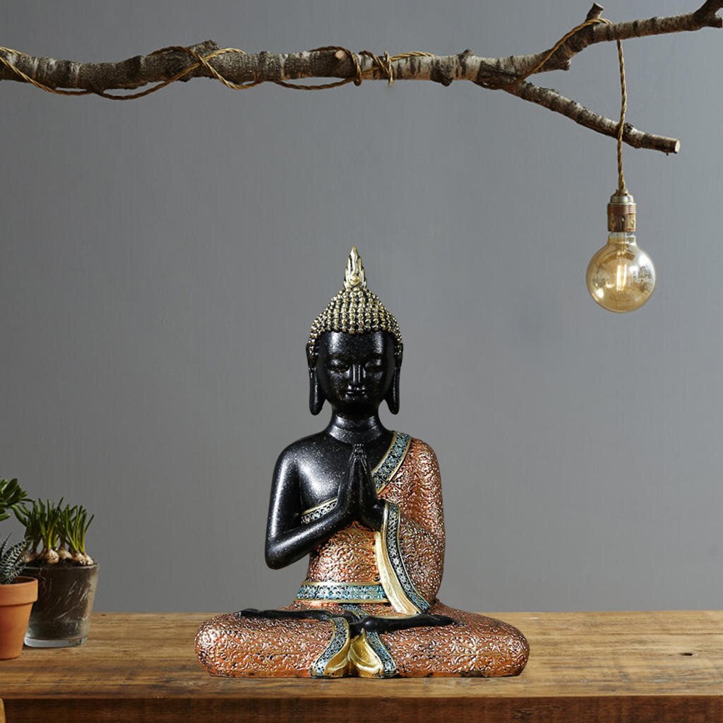 Resin Thai Sitting Buddha Asian Statue Chinese Feng Shui Sculpture Luck Wealth Sculpture Home Art Decor Collection: Black Sit Pose B