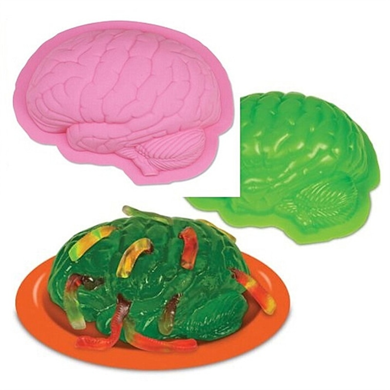 Silikone form 3d hjerne form halloween form gør det selv kage dekorationsværktøj cupcake cookie bagning fondant chokolade slik lerforme