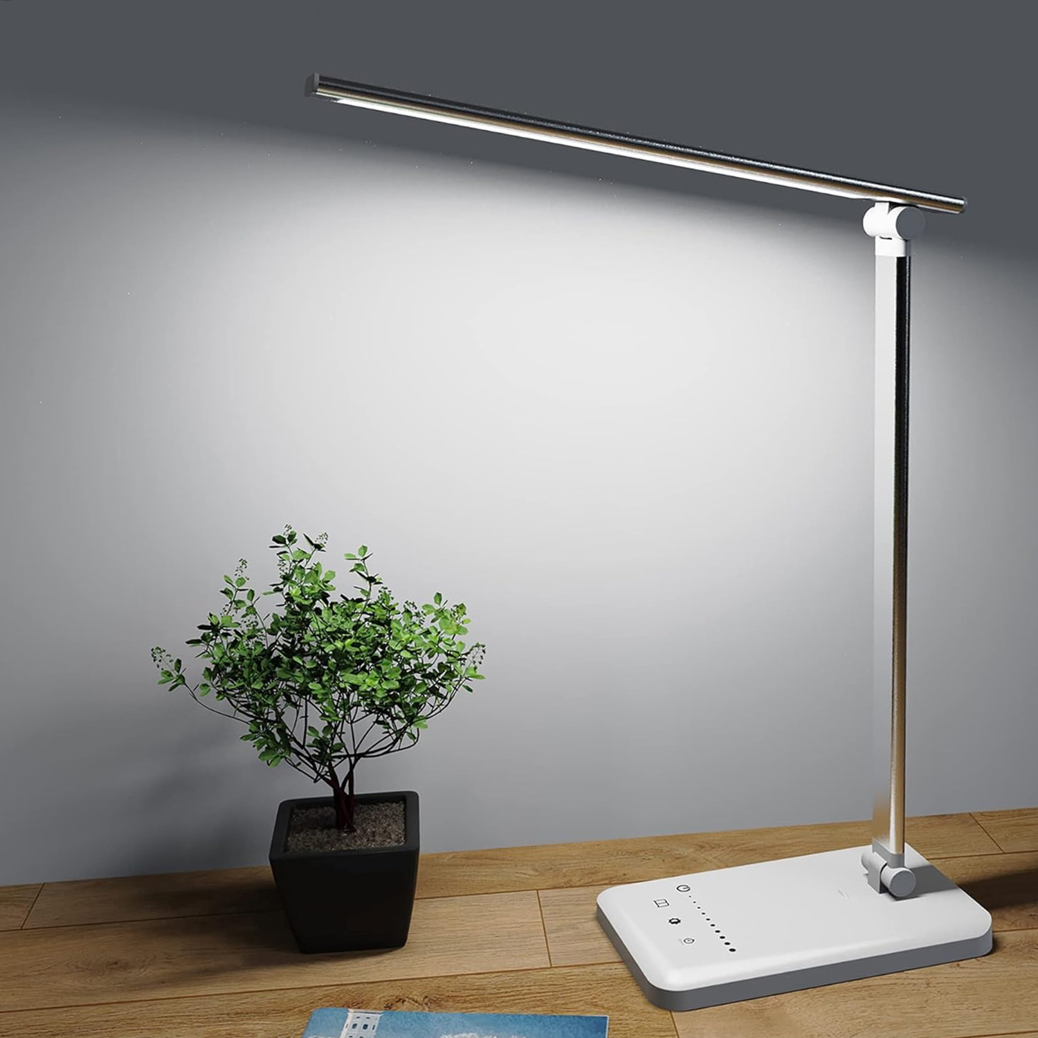 LED-bureaulamp Dimbare tafellamp Leeslamp met USB-oplaadpoort, 5 verlichtingsmodi, aanraakbediening, 45 minuten timer