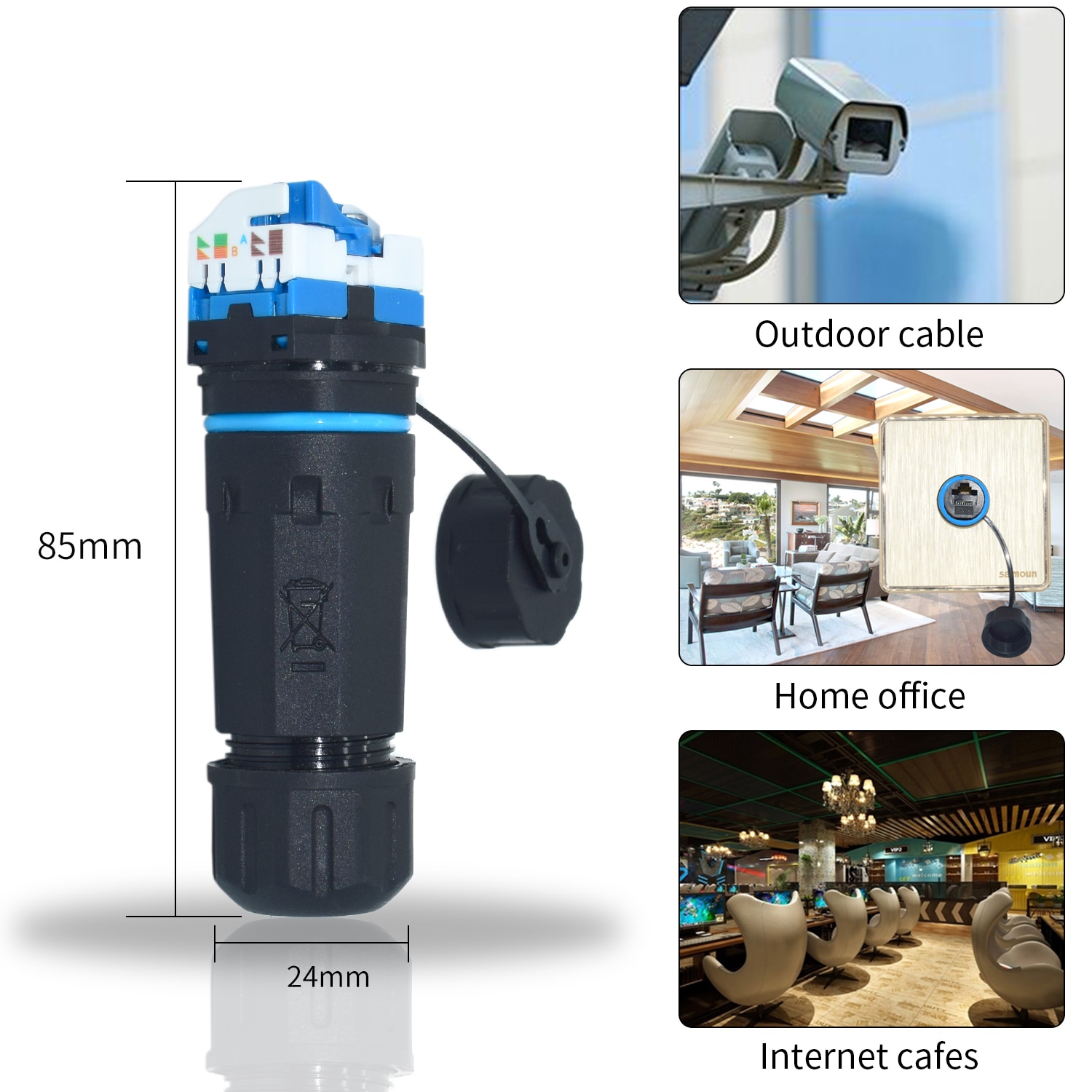RJ45 Waterproof Connector IP68 Cable Connector, Panel Mount Coupler Female to Female, with Shielding Cable Coupler-CAT5E-YMP20