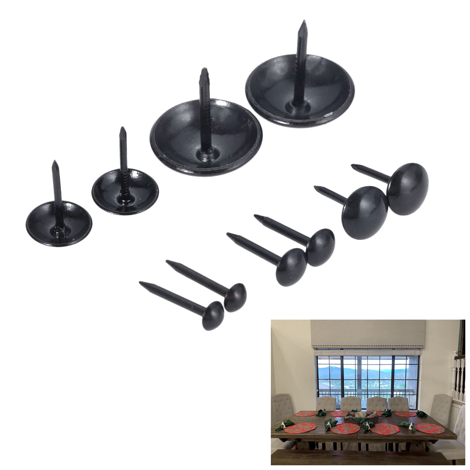 Chinchetas de Metal de cabeza redonda para tapicería, tachuelas Vintage, caja de vino, decoración de sofá, 5/7/9/11/19x17mm, color negro, 20/10 unidades
