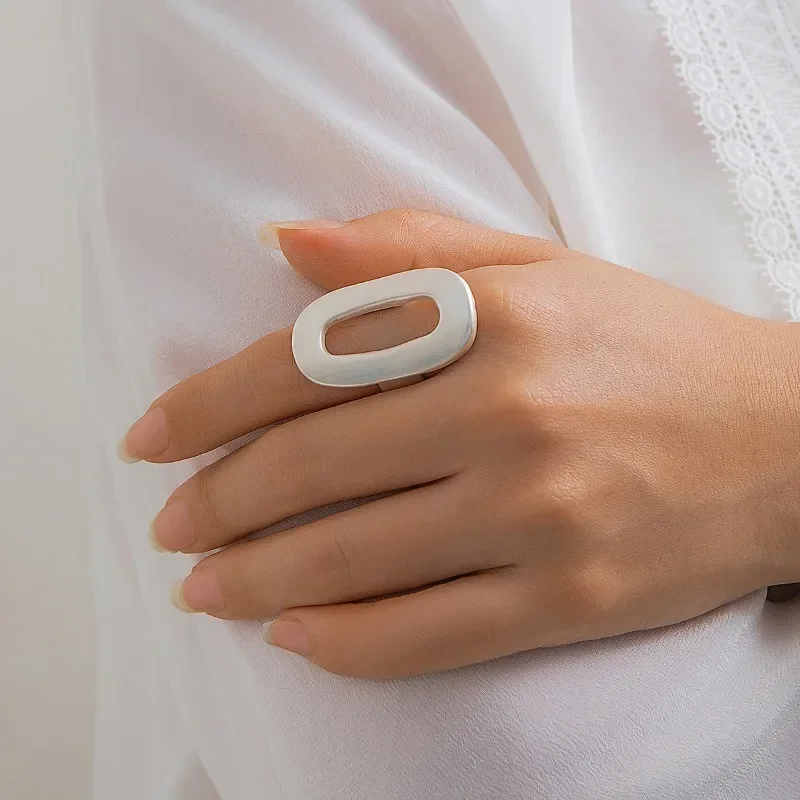 Anillos irregulares gruesos y grandes geométricos de Color dorado y plateado para mujeres y hombres, anillos de dedo con conexión de cuerda elástica con personalidad