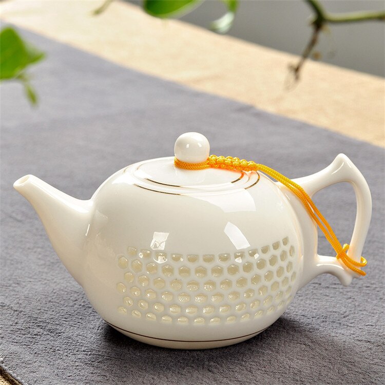 Tradycyjny chińnarty niebieski ryż biały wzór dzbanek robić herbaty 170ml starożytne chiny dzbanek ceramiczny Puer Kongfu zestaw herbaty samowar: Hive złoto linia