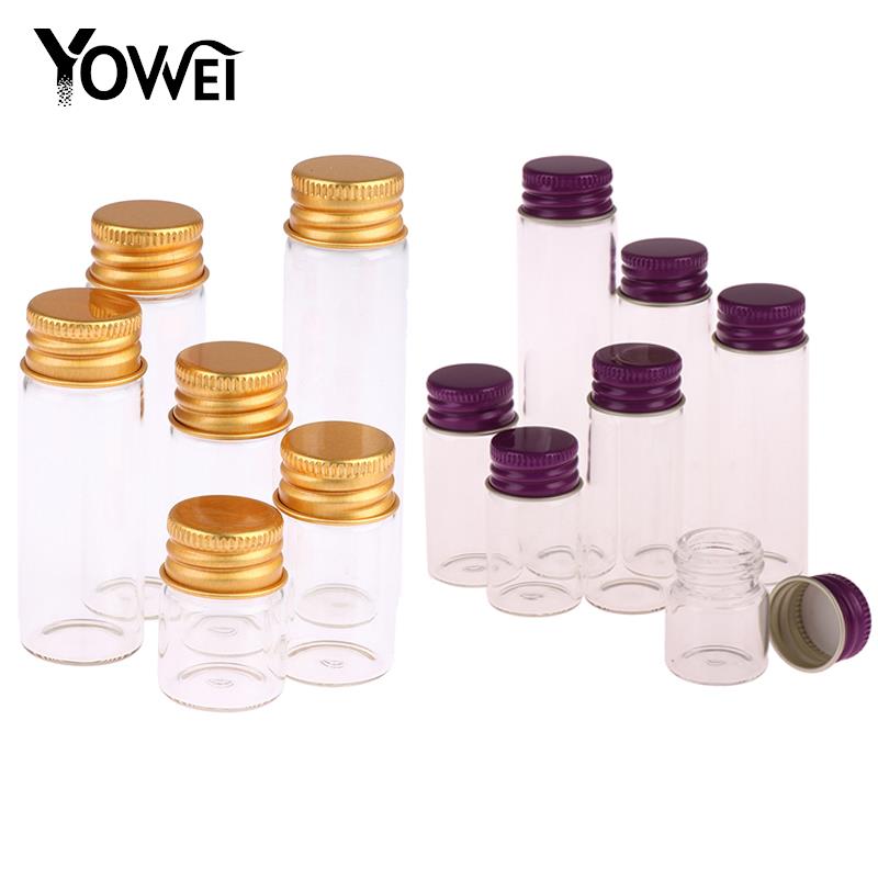 10 stuks/lot 5/7/10/14ml kleine glazen potjes/flesjes met schroefdop, opbergpotjes, mini-containers, transparante glazen flesjes
