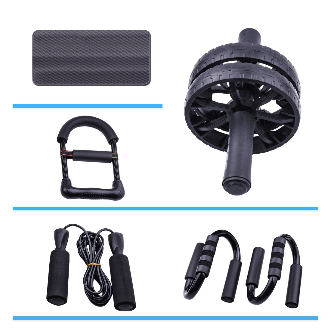 Jump Ropes AB Roller Power Wheel Machine Push Up Bar Wrist Trainer Workout Abdominal Exercise Set for Home Gym Fitness Equipment