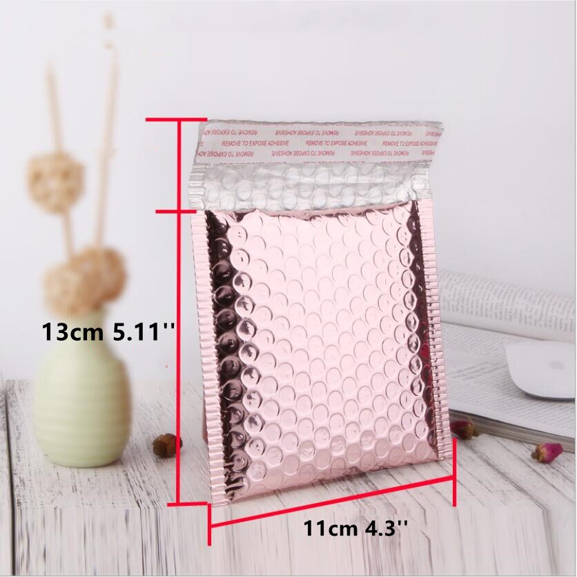 50pcs Rose Gold Poly Bubble Mailer Envelopes Aluminum Foil Padded Envelopes Self Seal Bubble Mailer Bags: pink 11x13cm