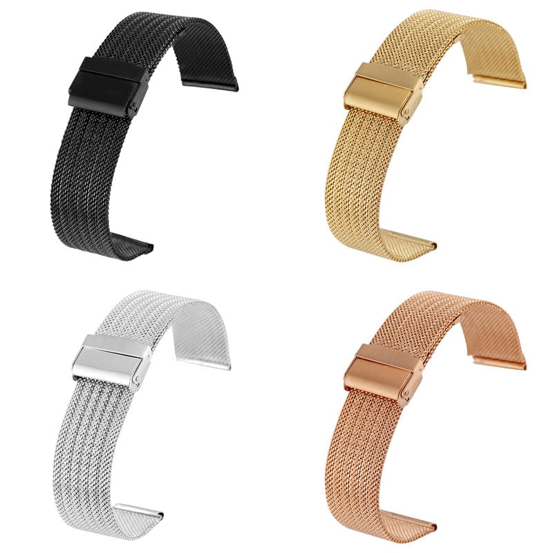 18MM 20MM 22MM 24MM Silver Stainless Steel Mesh Watch Strap with Hook Buckle Premium Replacement Bracelet horloge bandjes