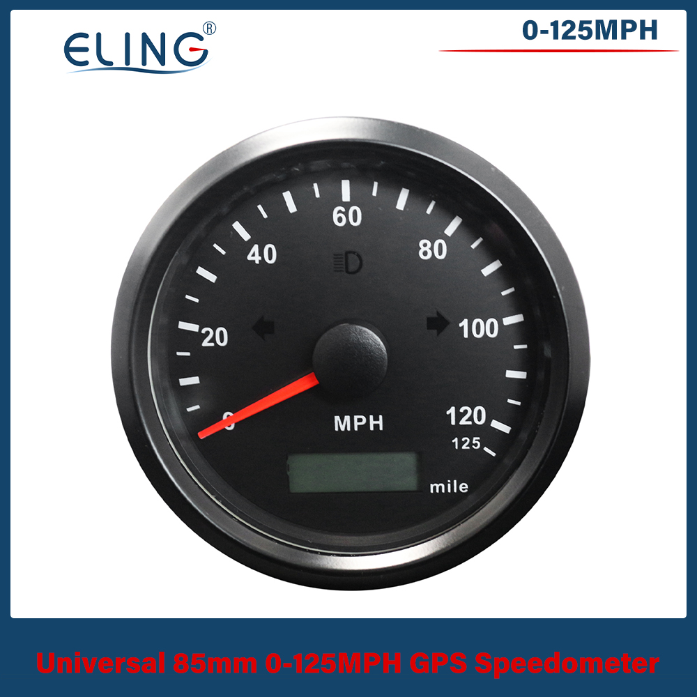ELING Universal 85mm GPS Speedometer 0-125/160/200 km/h(MPH) Over Speed Alarm Left Right High Beam with Red Yellow Backlight: 125MBN
