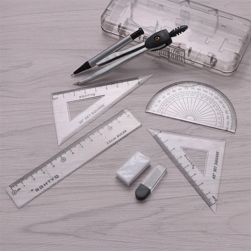 Compasses Set Geometry Drawing Tool with Protractor Divider Ruler Pencil Lead Eraser Math Set Drafting Kit