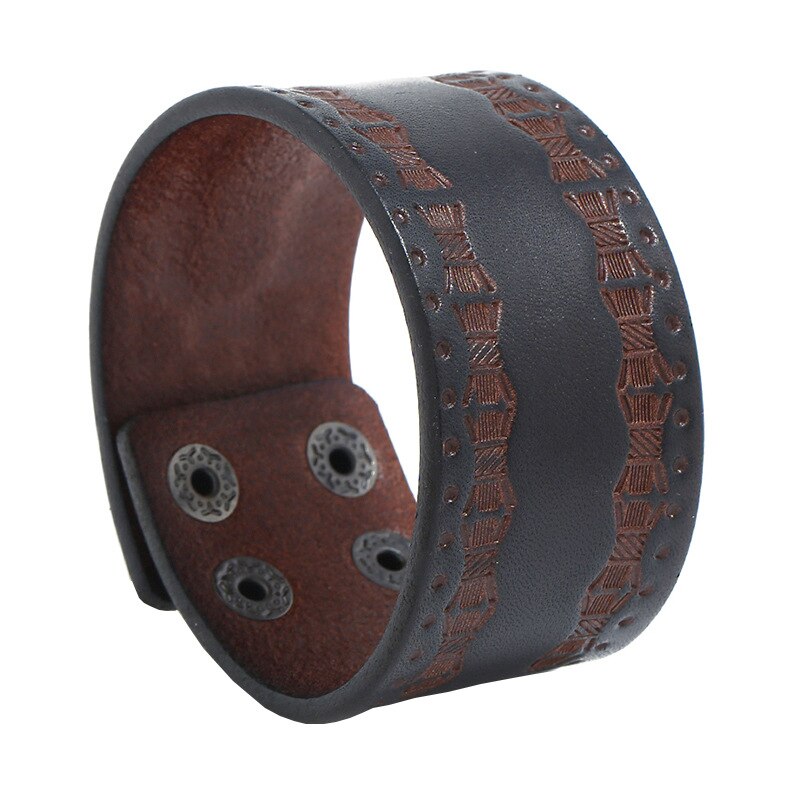 Punk reliëfpatroon brede leren armband heren retro drukknoop armband sieraden motorfiets gitaar accessoires vriendje