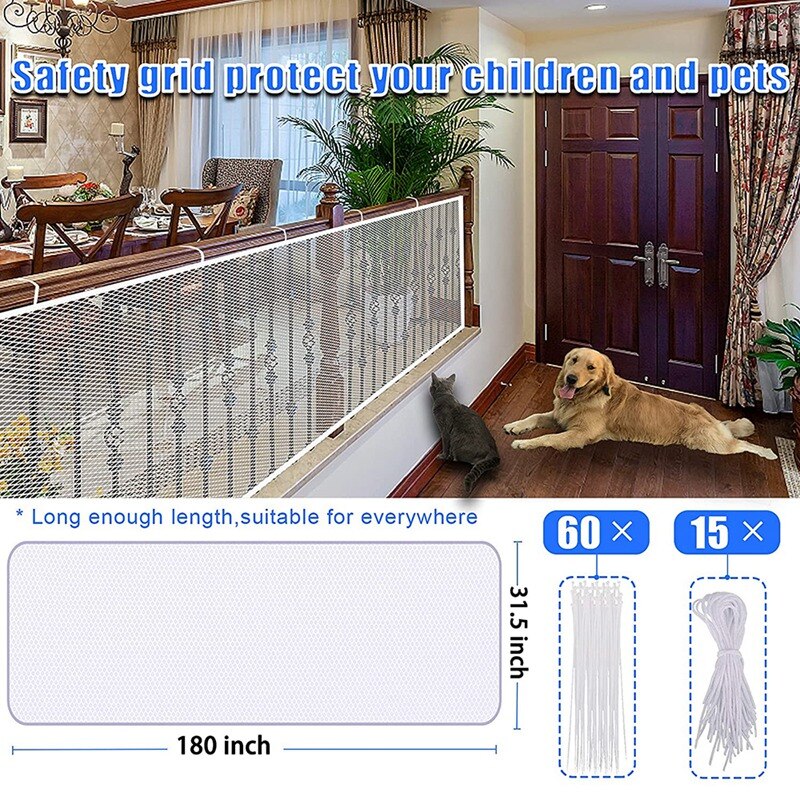Stairway Net - Baby Safety Rail - Balcony Railing Guard Banister Proofing Stair Net for Child, Pet- Indoor &amp; Outdoo