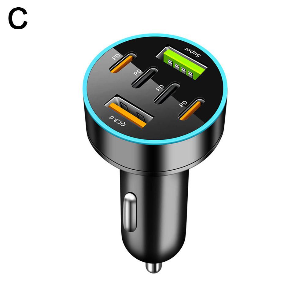Cargador rápido para coche con pantalla Digital, 6 puertos, 4 A + 2 USB tipo C, 66W, carga rápida para Xiaomi, IPhone y: Gris
