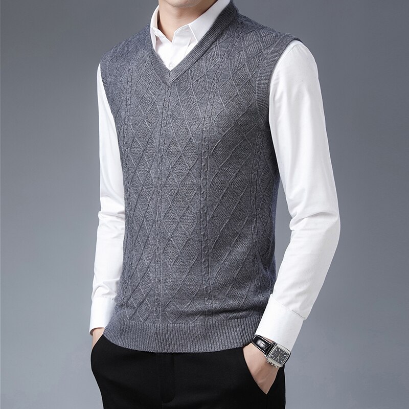 Heren gestreepte casual effen gebreide trui vest pullover heren truien v-hals slim fit truien gebreide trui heren: Marineblauw / M