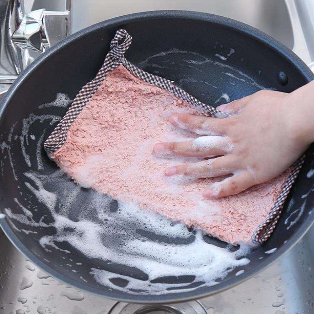 Blødt håndrengøringshåndklæde firkantede karklude hængestrop til køkken koralfløjl holdbart håndrengøringshåndklæde