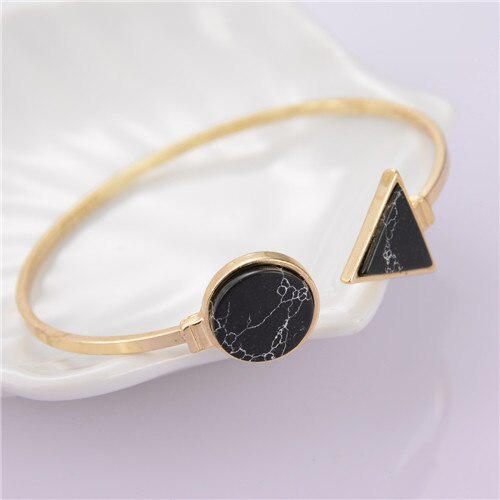 MESTILO Gold Platte Schwarz Weiß Geometrische Dreieck Öffnen Manschette Punk Armband Armreif Faux Marmor Stein pulseras aus Indien: black triangle round