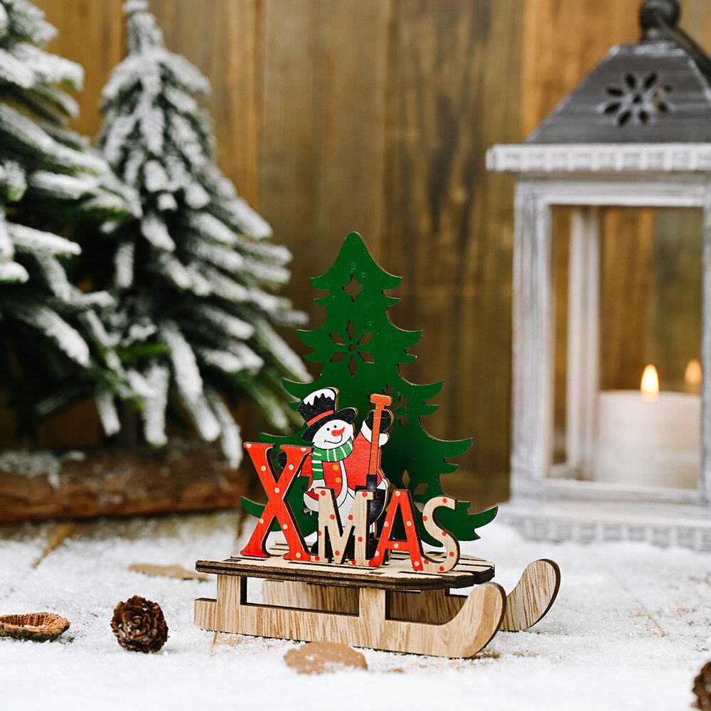 2020 decorazioni di natale creativo FAI DA TE in legno slitta vecchio da sci decorazione grande e ottavino cartone animato decorazione del desktop regalo: Trumpet pupazzo di neve