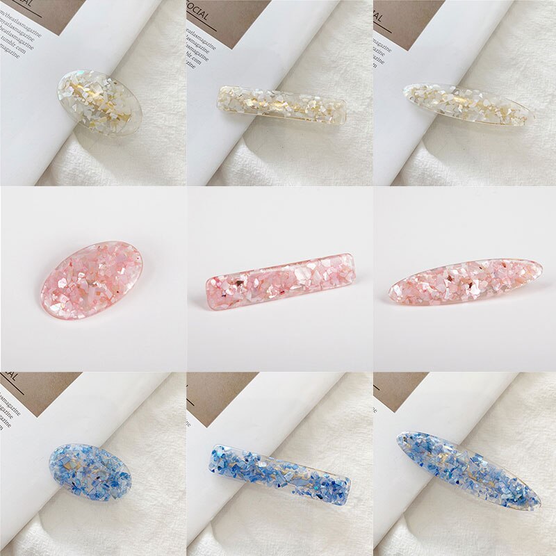 Woman's Crystal Hair Rectangular Hairpin Acrylic Pin Metal Alloy Hairband Moon Circle Hairpin Girl Holder Accessories