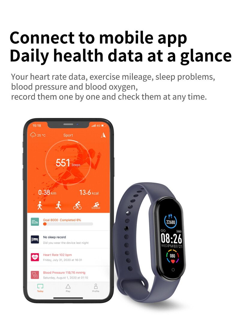 M5 pulseira inteligente smartwatch freqüência cardíaca pressão arterial monitoramento de oxigênio no sangue exercício passo contador respiração fitness rastreador