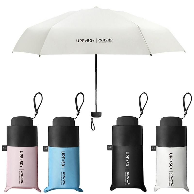 Mini 5 folde anti-uv parasol med fladt håndtag passer perfekt i din makeup taske kuffert eller børnerygsæk
