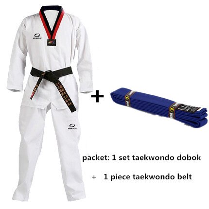 Vuxen &amp; barn taekwondo uniform + taekwondo bälte taekwondo dobok, black-v, wtf kampsport/karate/taekwondo bälte