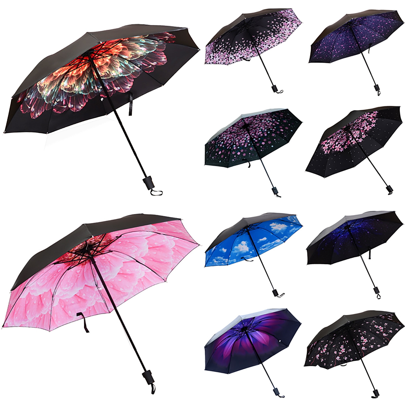 Parasol Umbrella Women Girls Sun Rain Umbrella UV Protection Windproof Folding Compact Travel Foldable Umbrellas