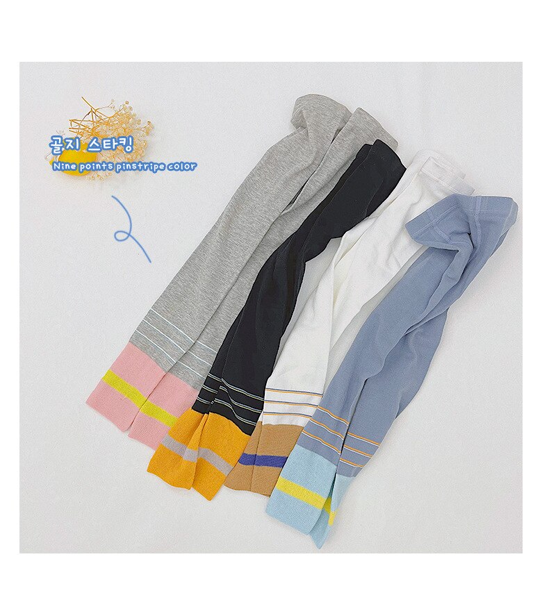 Girls Pants Baby Stripe Leggings Autumn Autumn Korean Style Tights For Kid 1-9 Years Children Clothes Nine-point Pant