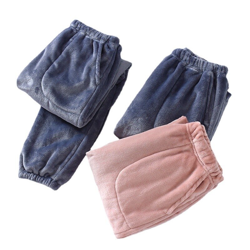 Pantalones holgados de franela para mujer, ropa de estar por casa con cintura elástica, color liso, para amantes del sueño, invierno,