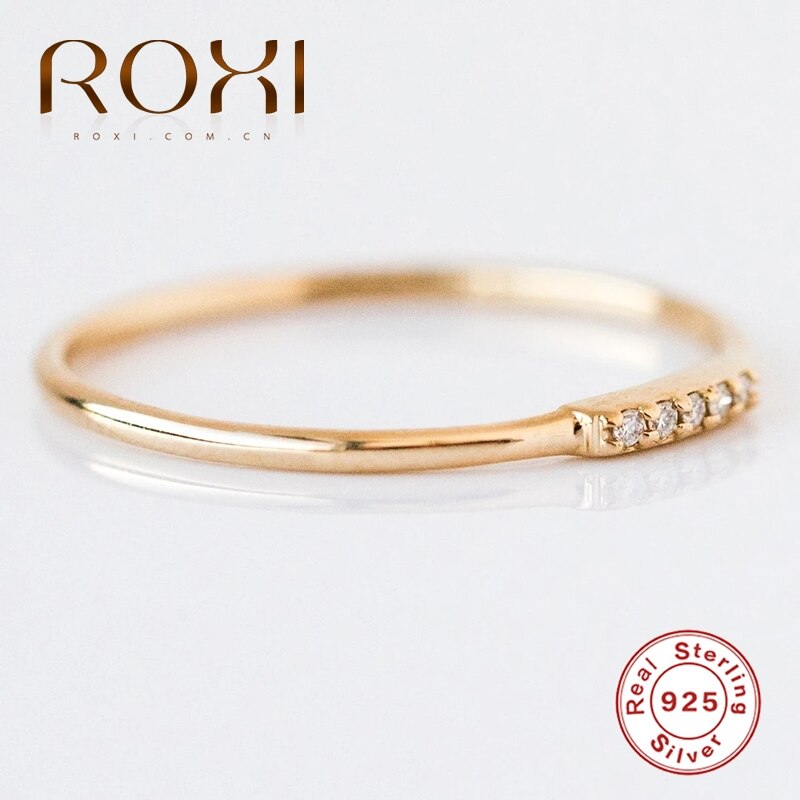 Roxi Eenvoudige Single Zirkoon Stenen Ringen Voor Vrouwen Bruiloft Sieraden Anillos 925 Sterling Zilveren Bague Ring Bijoux Femme Sieraden