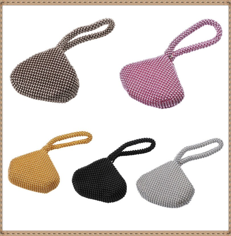 Strassbesetzte damen-clutch aus metall, abendtasche, diamant-handtasche für partys, metallic-stil, auch als hochzeitstasche geeignet, 5 farben, perlenbesatz