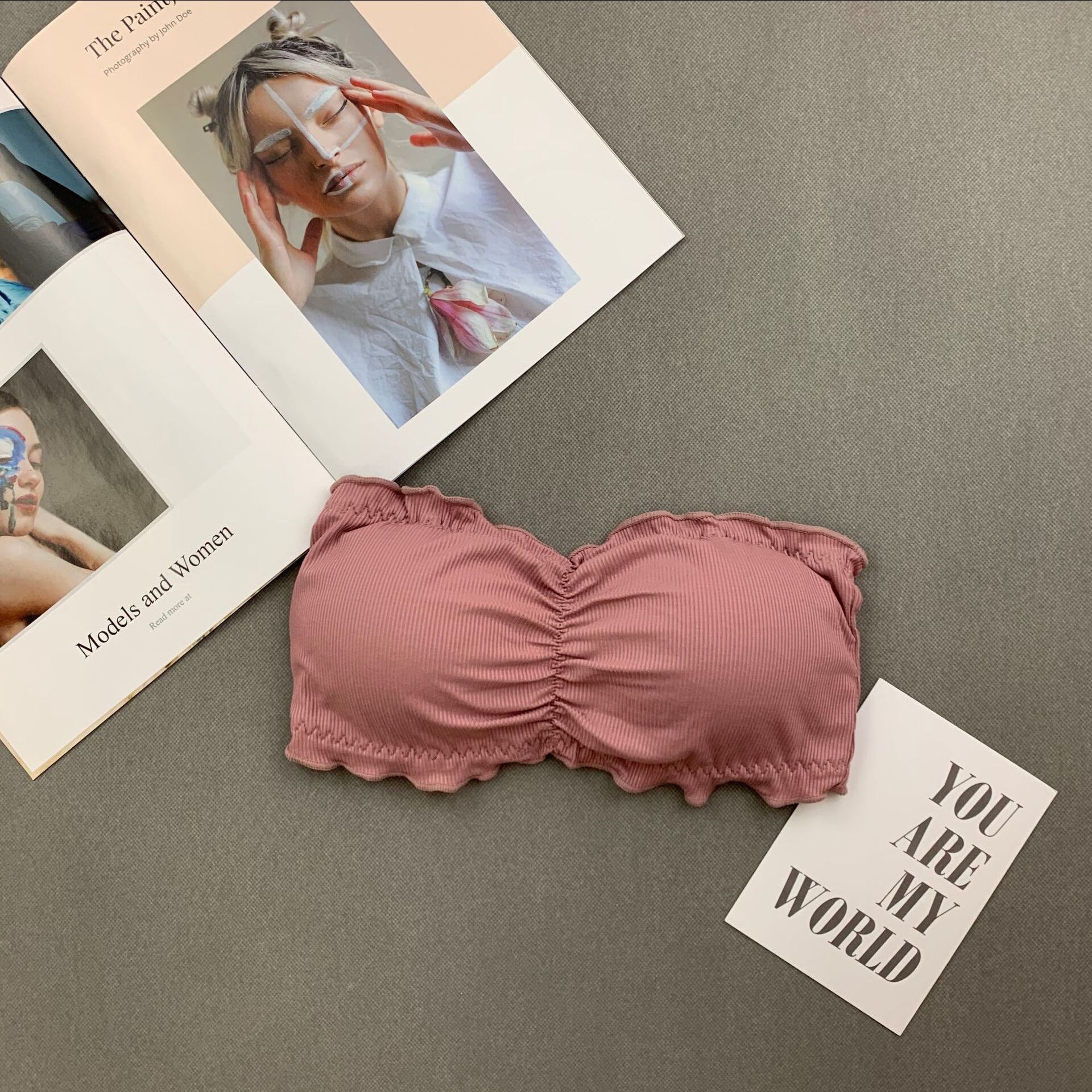 Mooie rug dames bh zonder stalen ring met rugbandgesp, één woord wikkel rond zonder bandjes, meisjes gewikkelde borst: Lotuswortelzetmeel