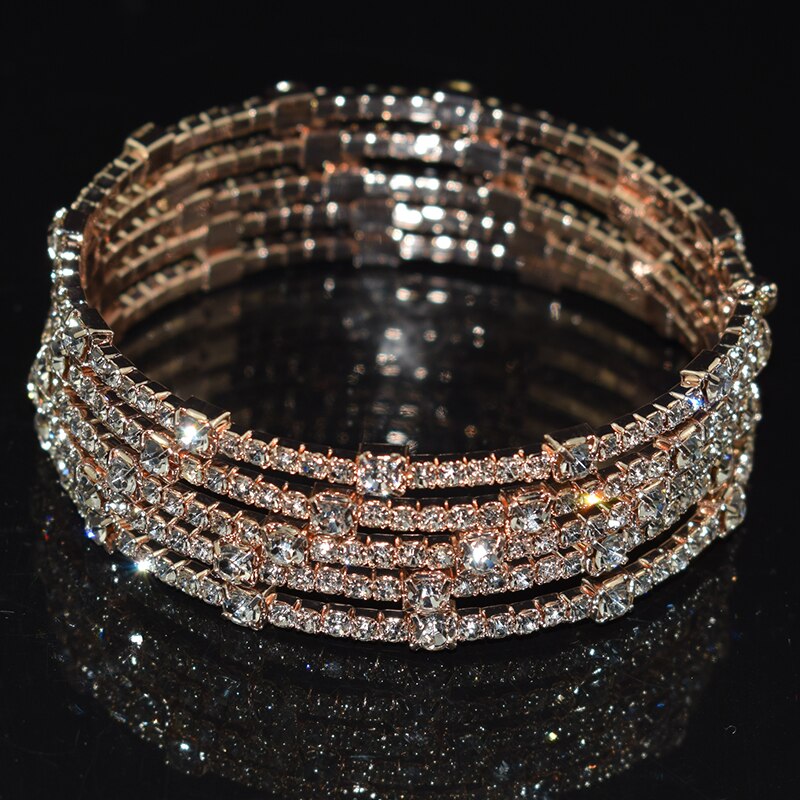 Pulsera de cristal de lujo para mujer, brazalete chapado en oro y plata para novia, pulsera de diamantes de imitación de 7 colores para mujer, de dama de honor para , joyería: 5 rows kcj 5x1d