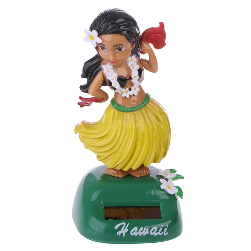 Adornos de coche para chica hawaiana, juguete de cabeza móvil, alimentado por energía Solar, decoración para automóviles: Amarillo