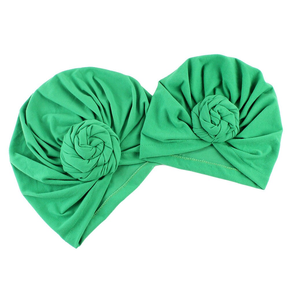 Turban knut bobble mössa 1 st mamma barn bebis pojkar tjejer vinter varm stickad mössa solid knut mjuka familjekepsar: Grön / Mamma