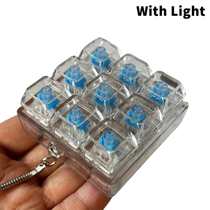 4/9 Keys Mechanical Keyboard Axis Tester LED Keyboard Key Toy Stress Relief DIY Fidget Button Keycap Fidget Keychain Toys: Cyan