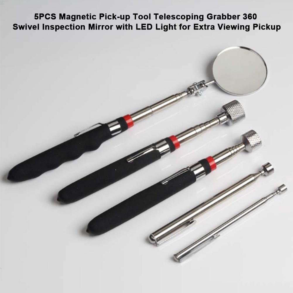 Miroir d'inspection télescopique, outils de réparation de voiture, ensemble d'outils de ramassage, plateau de pièces magnétiques, accessoires d'outils de ramassage extensibles 5 pièces