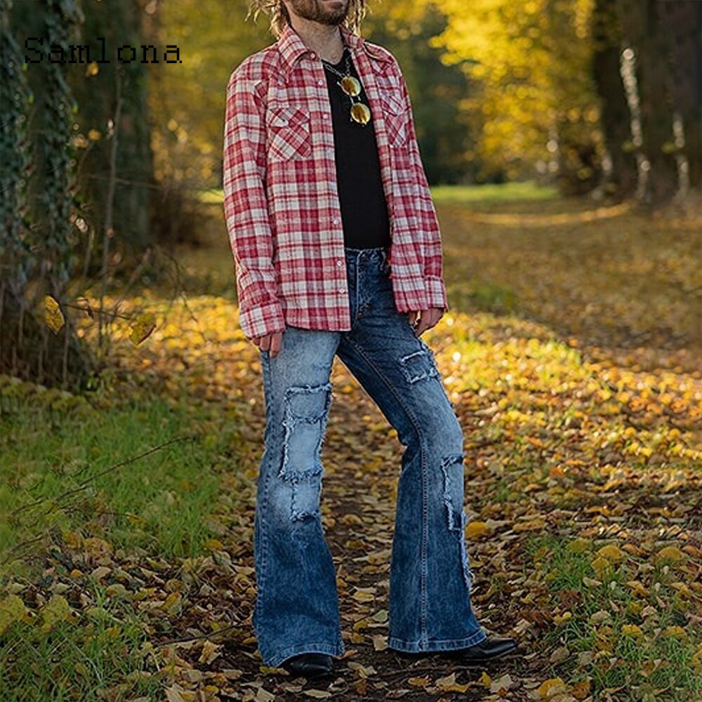 De talla grande 3XL hombres Jeans tela vaquera con corte de bota pantalones adelgazamiento Pantalones Hombre Pantalones vaqueros de retazos lápiz pantalones ropa para hombre