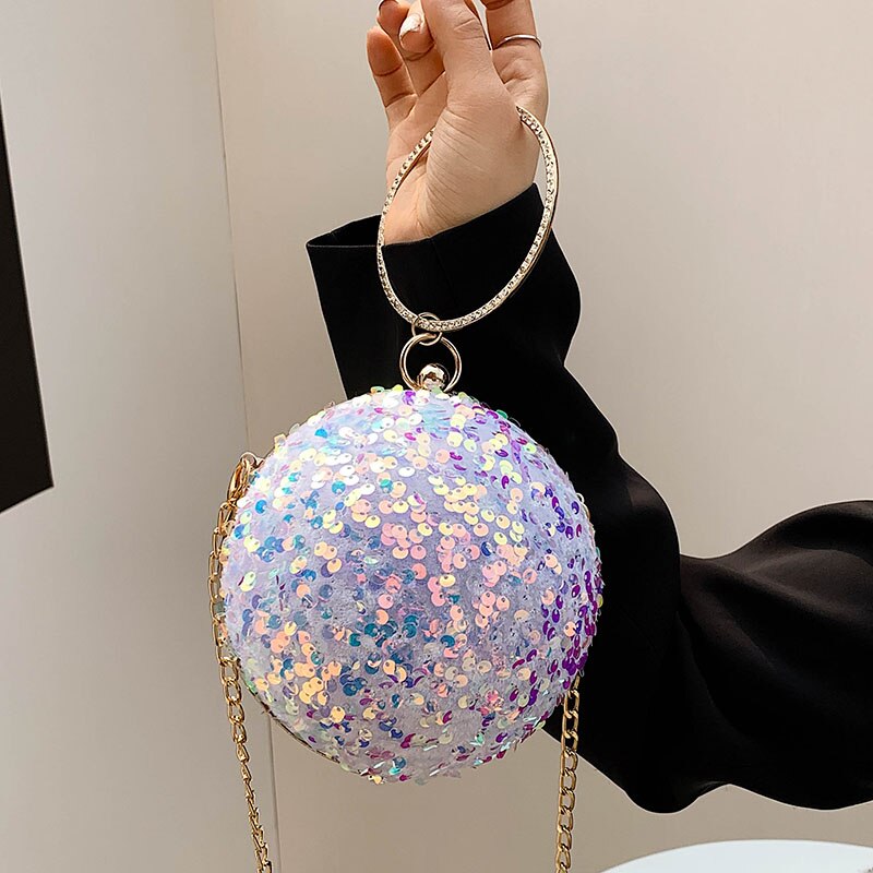 Pailletten Runde Tote tasche Sommer Neue PVC frauen Handtasche Kette Schulter Bote Tasche