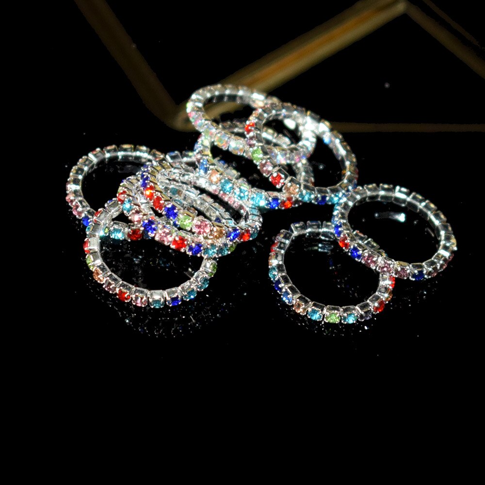10 stück koreanische Ausführung mehrfarbige strassringe für damen, 1 reihe gemischtfarbiger kristallringe, dehnbarer kristallring, zehenring, partyschmuck: Jz-farbe